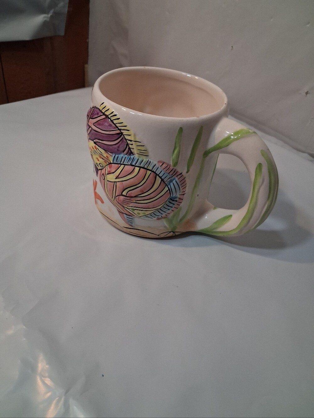 Vintage ERCO Florida Tropical Fish Mug 3D Raised Ceramic Coffee Cup